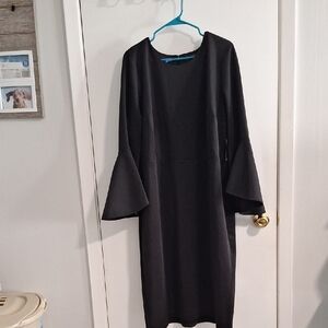 Eloquii Elegant Black Bodycon Long Bell Sleeve Dress
